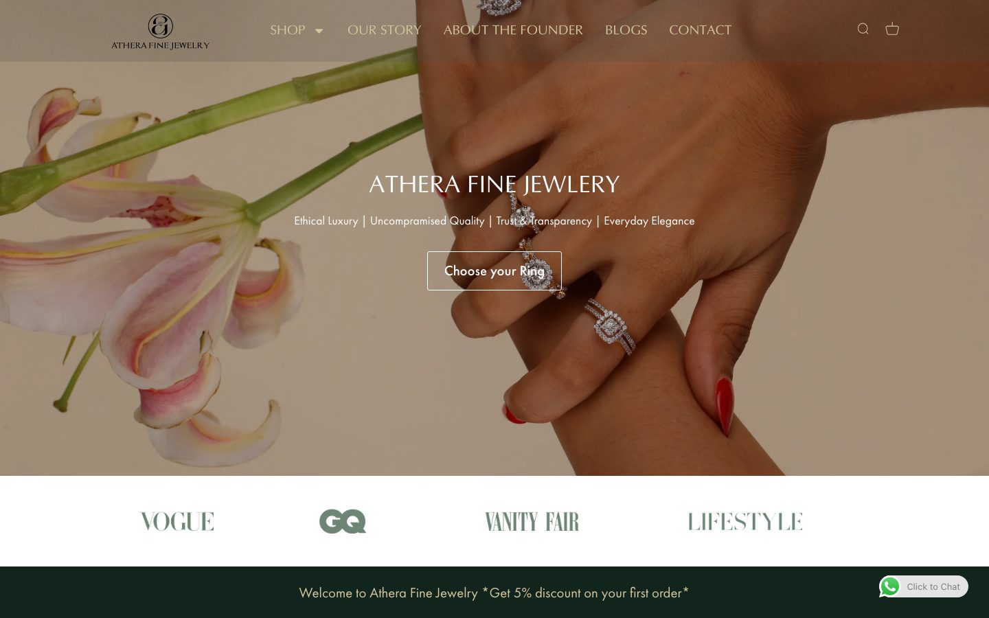 The Athera Fine Jewelry homepage
